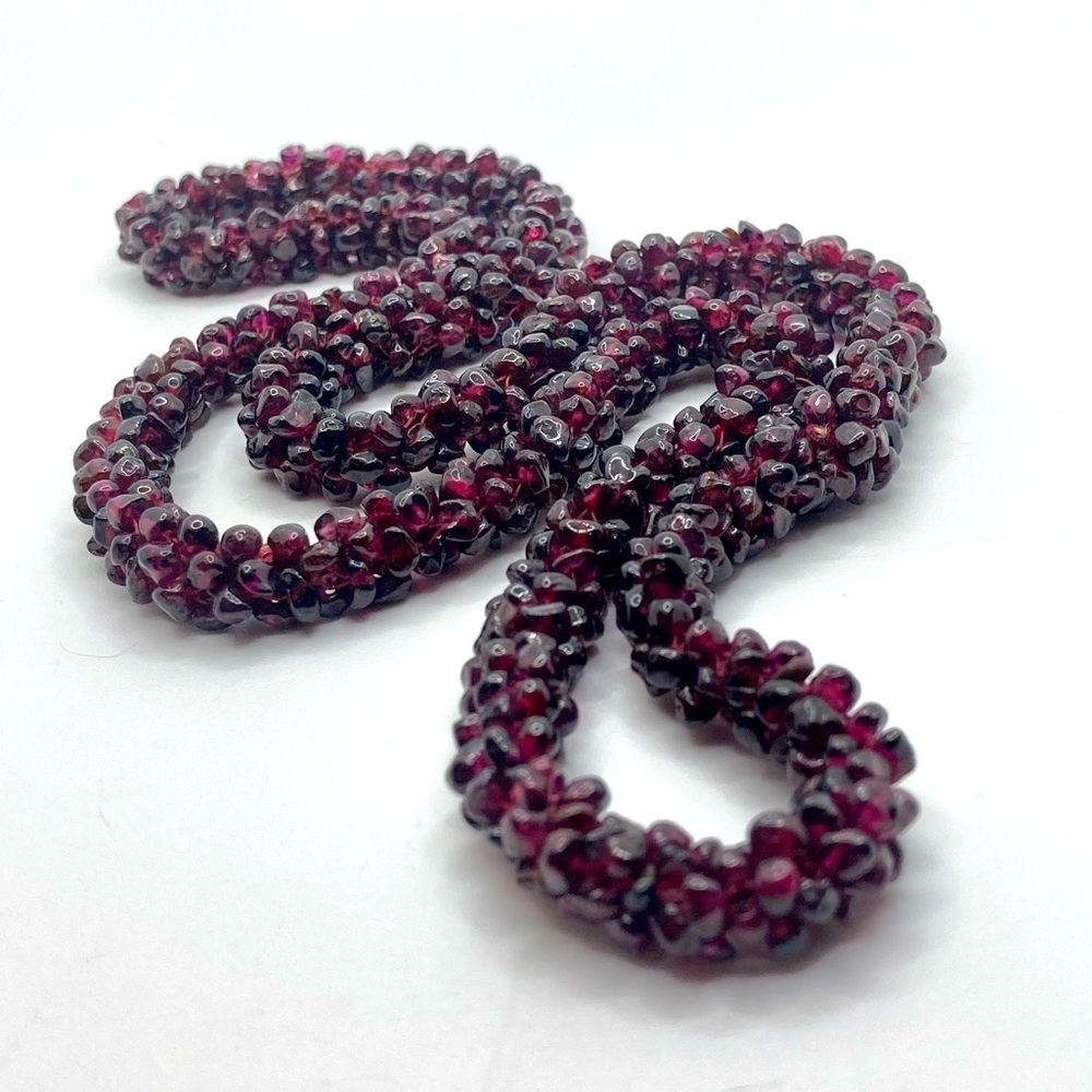 Antique Bohemian Garnet Red Pyrope Endless Rope Necklace No Clasp Approx 25” 78g